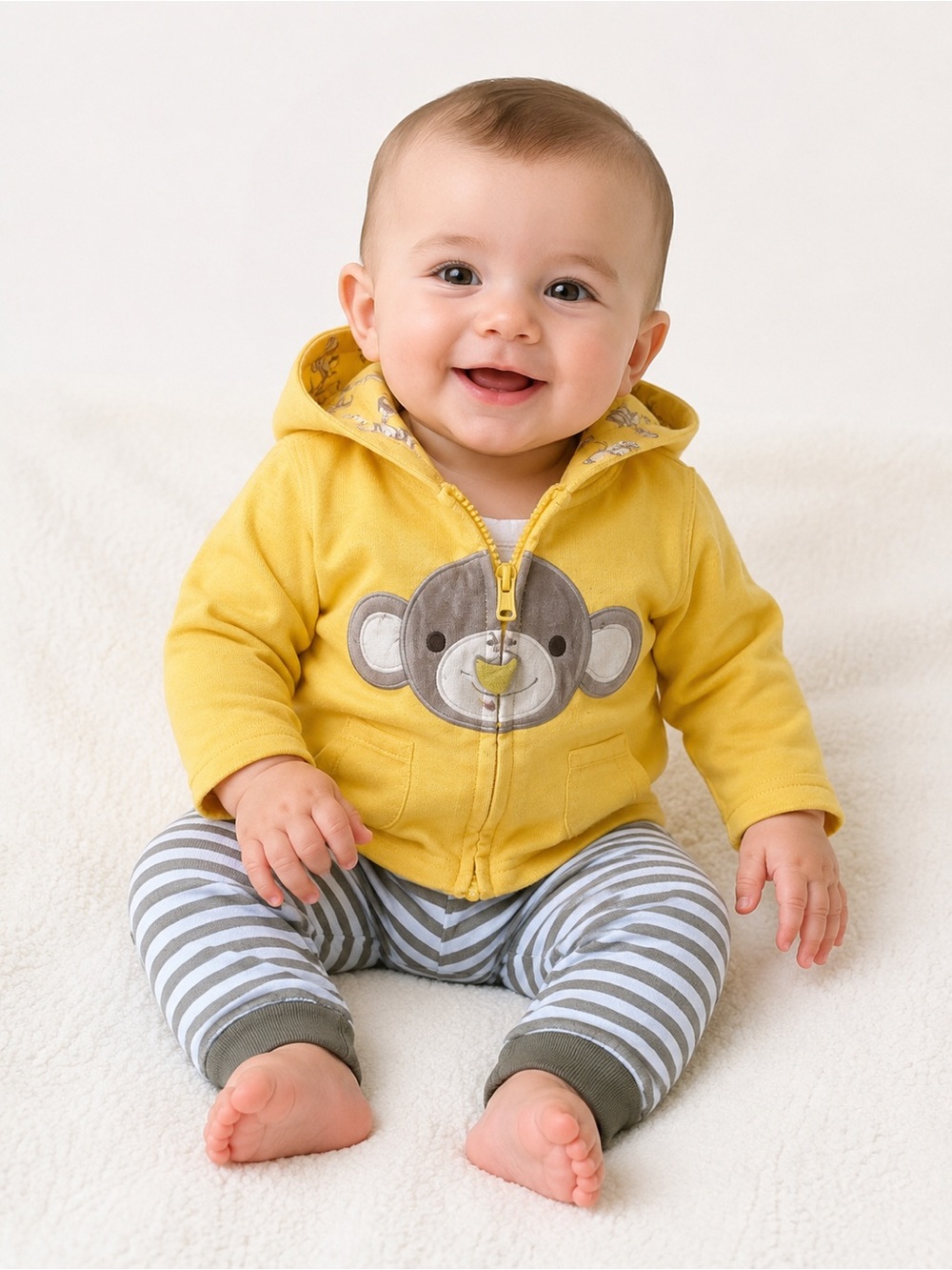 Gymboree Monkey Hoodie Jacket & Garanimals Striped Pants Outfit 3-6 Months Boy